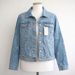 Universal Thread Floral Embroidered Denim Jacket Rose Gold Buttons Size XL NWT